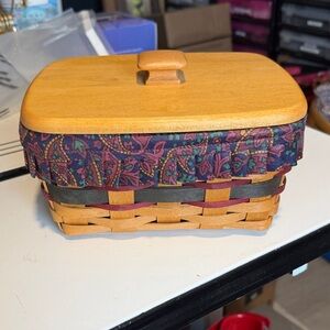 Longaberger 1996 Father’s Day Address Card Basket w/Liner, Wooden Lid,Protector